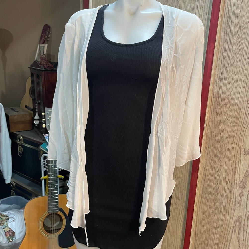 Soft Surroundings 100% SILK White Tie-Front Cardigan - Picture 8 of 8